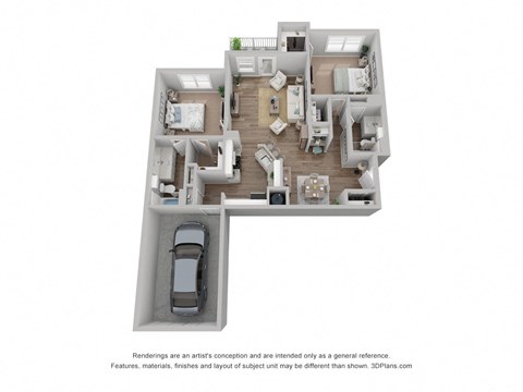 Floor plan for 2 beds, 2 baths, 1177 sqft